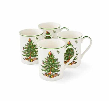 Christmas tree muggar vit/grön 4-pack