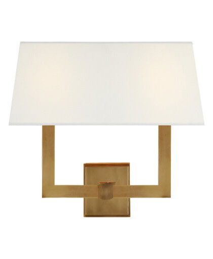 Square Tube vägglampa dubbel antik mässing/linne singel