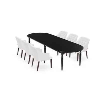 Osterville matbord modern black med Delano karmstol off-white