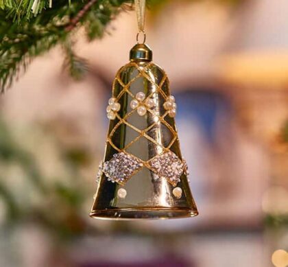 Isoble glasklocka julgransdekoration guld harlequin