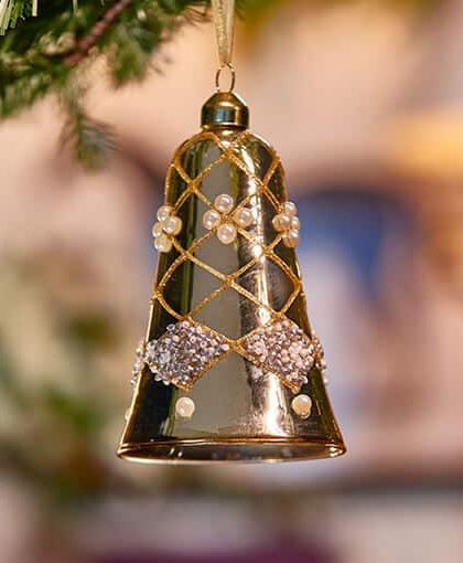 Isoble glasklocka julgransdekoration guld harlequin