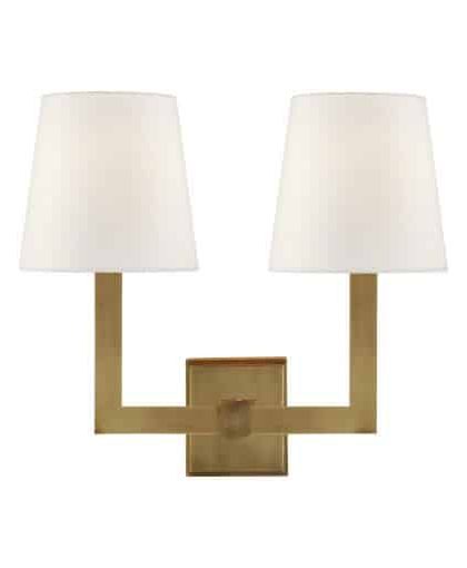 Square Tube vägglampa dubbel antik mässing/linne