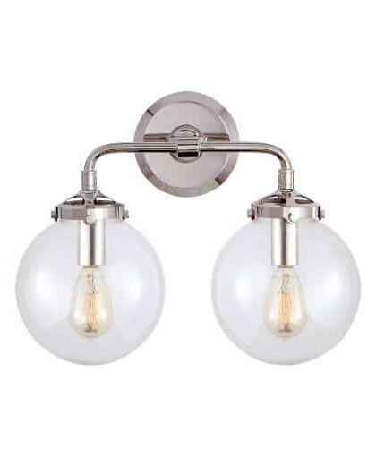 Bistro curved vägglampa dubbel nickel/klarglas
