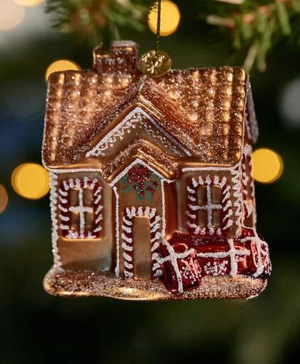 Peder pepparkakshus julgransdekoration guld