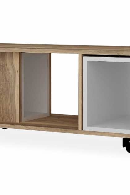 Soffbord nerling 100 cm på hjul - vit/valnötsbrun