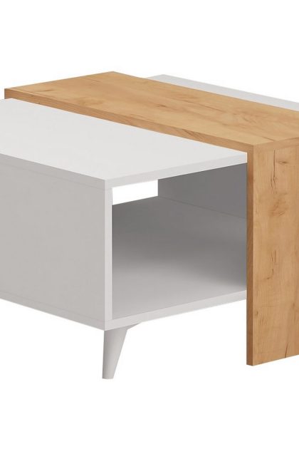 Soffbord naidaj 80 cm med förvaring hylla - trä/vit