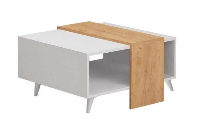Soffbord naidaj 80 cm med förvaring hylla - trä/vit