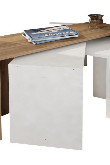 Satsbord dennize 80 cm 3 bord - vit/valnötsbrun