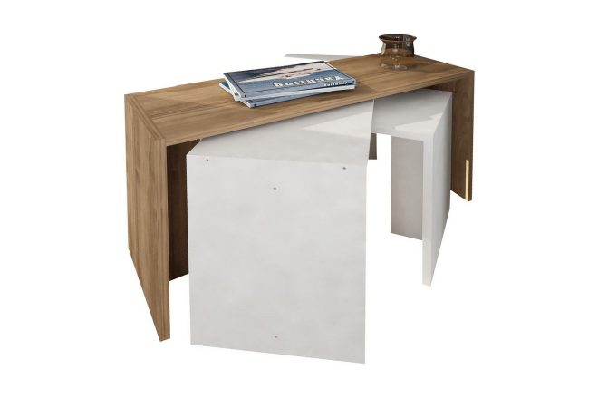 Satsbord dennize 80 cm 3 bord - vit/valnötsbrun