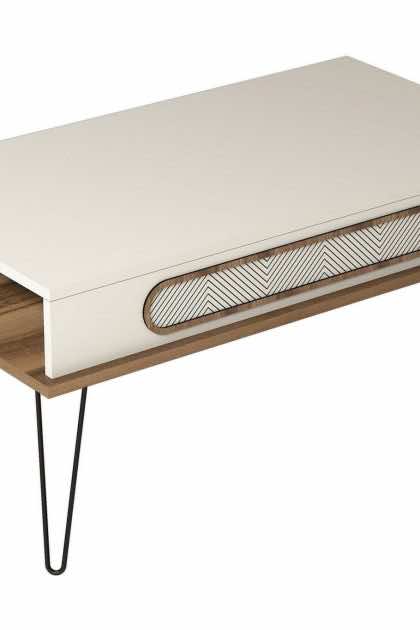 Soffbord amtorp 105 cm med förvaring hylla triangelmönster - brun/vit