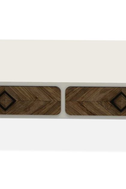 Soffbord amtorp 105 cm med förvaring hylla fiskbensmönster - vit/brun