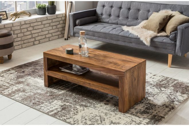 Soffbord danieljr 110 cm med förvaring hylla - massivt trä