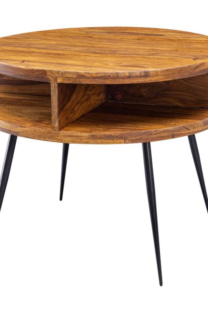 Soffbord hayfield 60 cm med förvaring hylla runt - massivt trä/svart