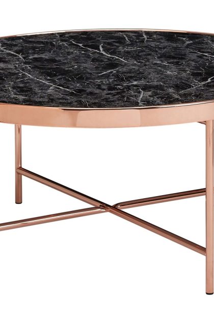 Soffbord coplow 83 cm runt marmormönster - glas/svart/mässing