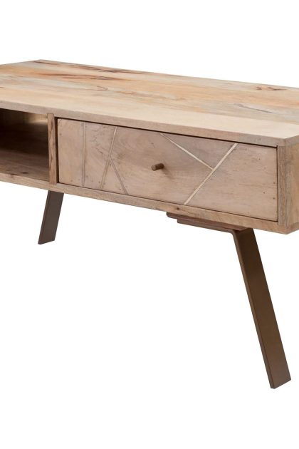 Soffbord weikko 95 cm med förvaring låda + hylla - massivt trä