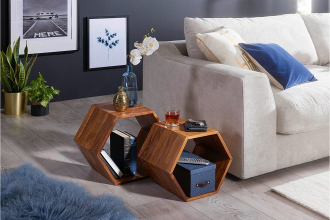 Satsbord desbien 46 cm 2 bord - massivt trä/brun