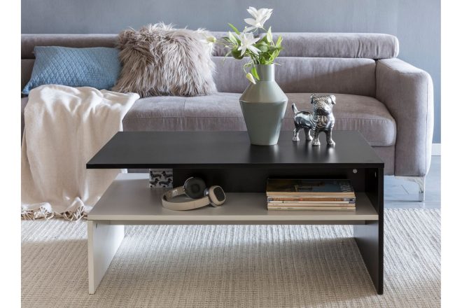 Soffbord logalbo 90 cm med förvaring hylla - svart/vit