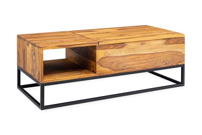 Soffbord lowthert 110 cm med förvaring - massivt trä/svart