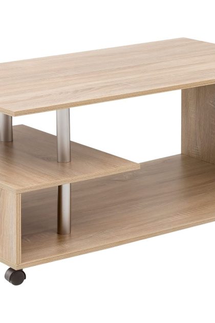 Soffbord sweeper 105 cm med förvaring hylla på hjul - trä/natur