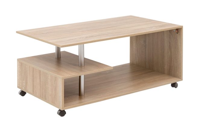 Soffbord sweeper 105 cm med förvaring hylla på hjul - trä/natur