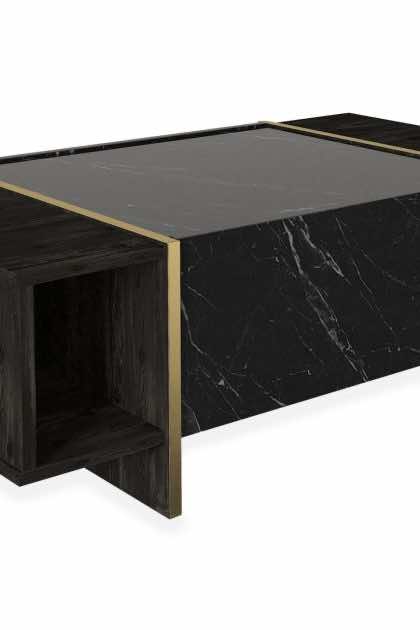Soffbord widegates 104 cm med förvaring hyllor + lucka - svart/guld