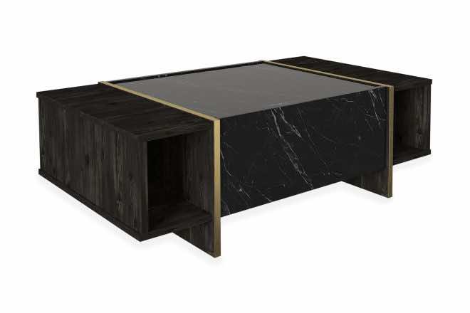 Soffbord widegates 104 cm med förvaring hyllor + lucka - svart/guld
