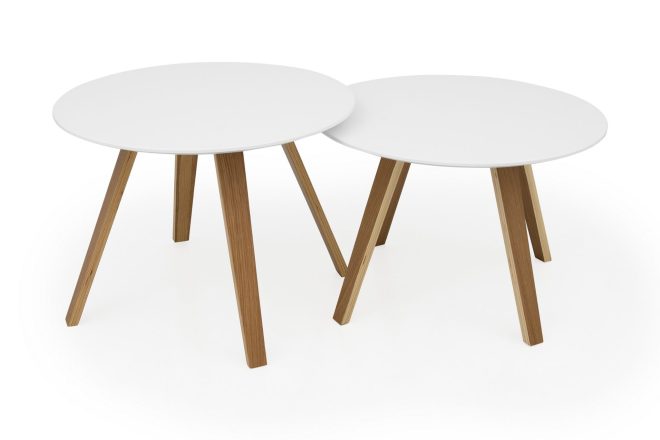 Satsbord lola 60 cm runt 2 bord vit/ekbrun - tenzo
