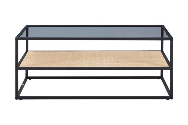Soffbord gryttom 120 cm med förvaring hylla - glas/rotting/svart