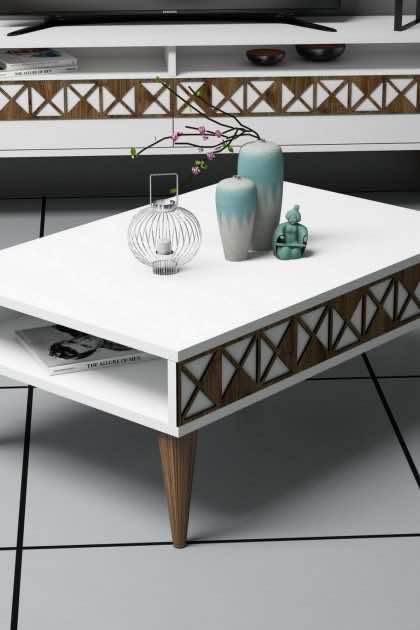 Soffbord raffaldt 90 cm med förvaring hylla - vit/brun