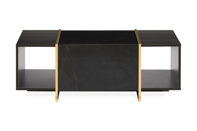 Soffbord brassington 104 cm med förvaring lådor + hyllor - svart/guld