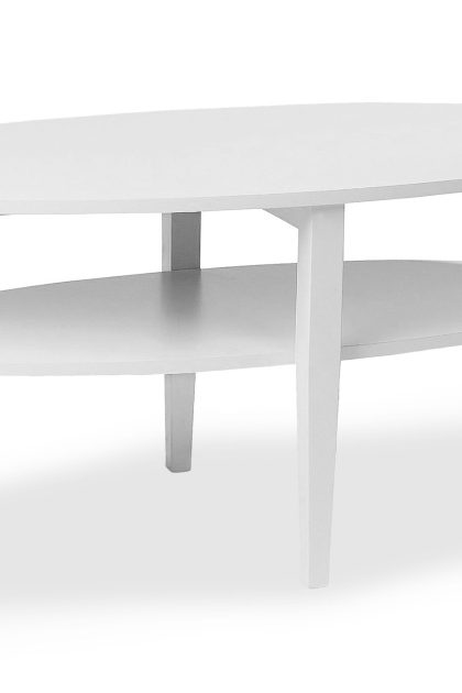 Soffbord svedjan 120 cm ovalt med förvaring hylla vit - vit