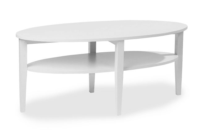 Soffbord svedjan 120 cm ovalt med förvaring hylla vit - vit