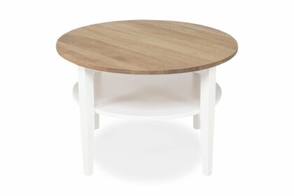 Soffbord gullstrand 80 cm runt med förvaring hylla ek/vit - massiv ek/vit