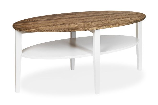 Soffbord tranås 120 cm ovalt med förvaring hylla - ek/vit