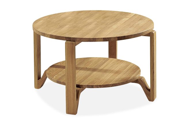 Soffbord eslöv 80 cm runt med förvaring hylla ek - ek