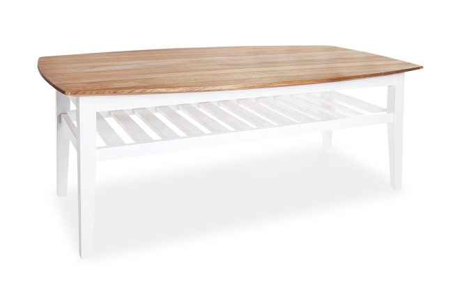 Soffbord grenå 130 cm ovalt med förvaring hylla ek/vit - ek/vit