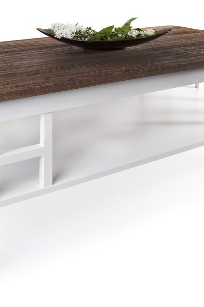 Soffbord arlanda 130 cm med förvaring hylla vit/rustik - stenexpo