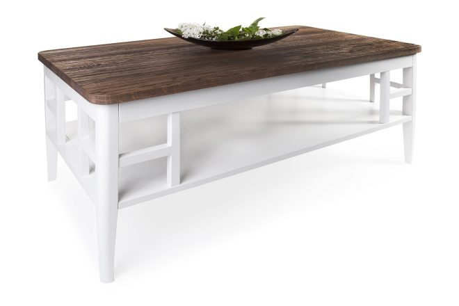 Soffbord arlanda 130 cm med förvaring hylla vit/rustik - stenexpo