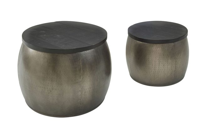 Satsbord clanton 55 cm runt 2 bord - silver/svart