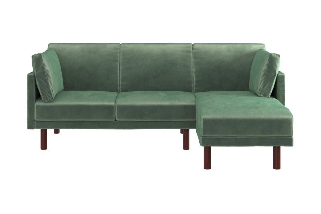 3-sits bäddsoffa med schäslong clair ställbar sammet/grön/tr - dorel home