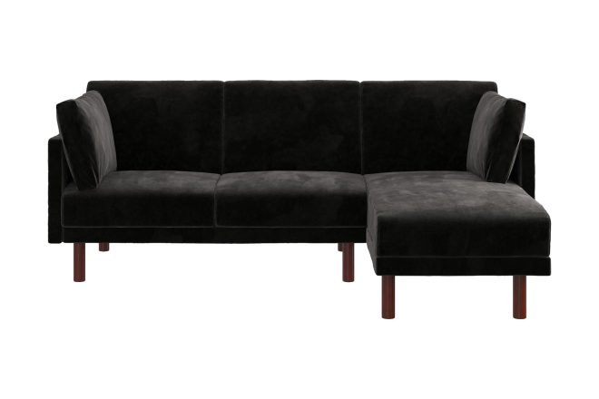 3-sits bäddsoffa med schäslong clair ställbar sammet/svart/t - dorel home