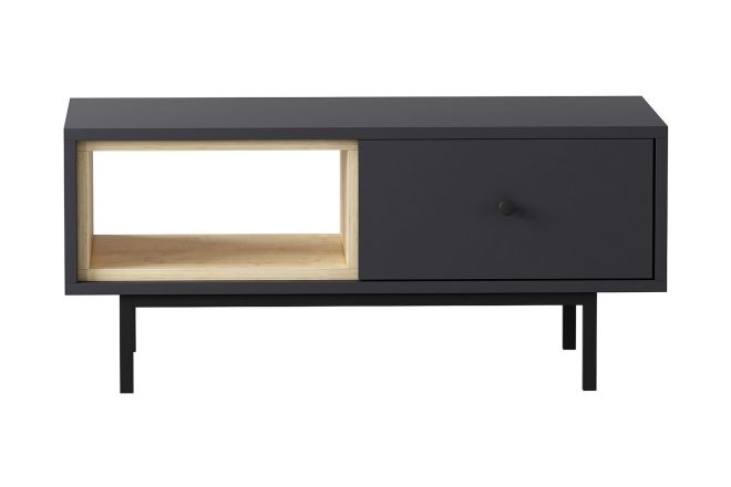 Soffbord naturelia 90 cm med förvaring hylla + lucka - antracit/svart