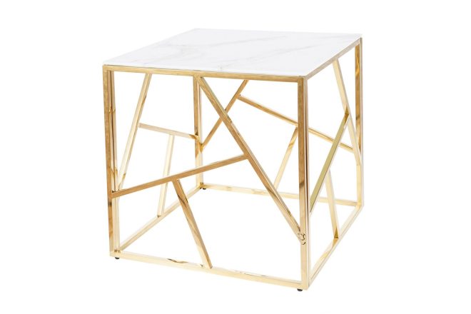 Sidobord amaraji 55 cm marmorlook - glas/vit/guld