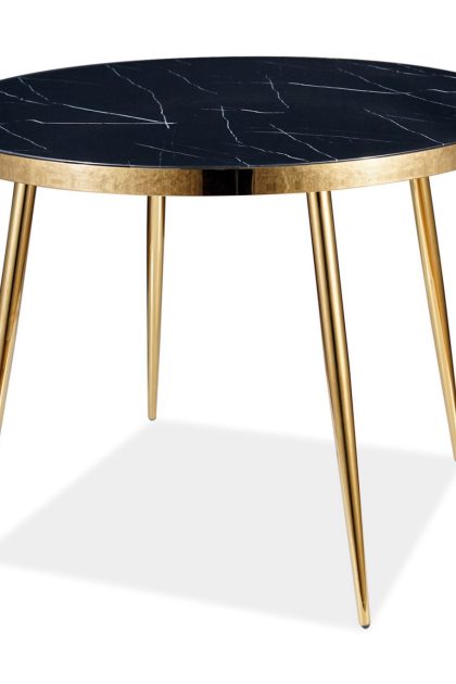 Matbord izzo 100 cm runt marmorlook - glas/svart/guld