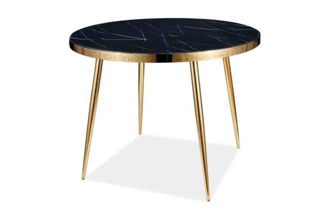 Matbord izzo 100 cm runt marmorlook - glas/svart/guld