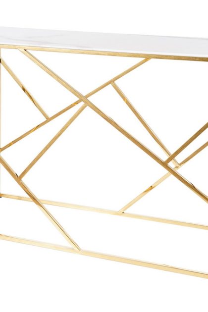 Konsollbord amaraji 120 cm marmorlook - glas/vit/guld