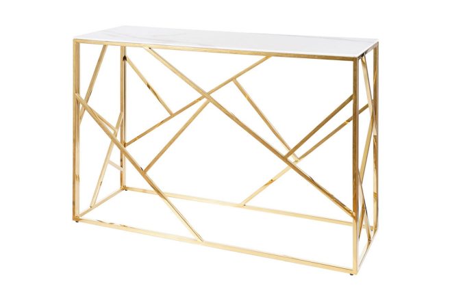 Konsollbord amaraji 120 cm marmorlook - glas/vit/guld
