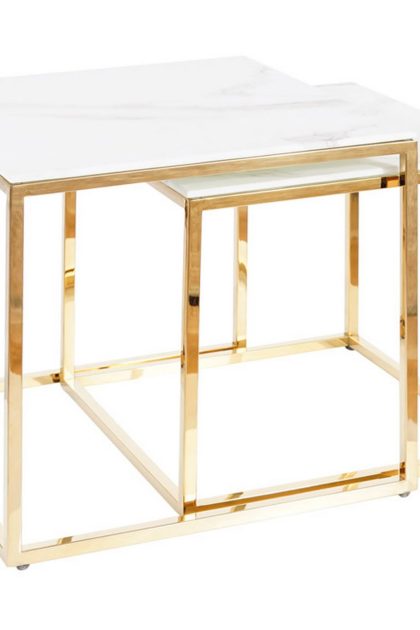 Satsbord pontevel marmorlook - glas/vit/guld