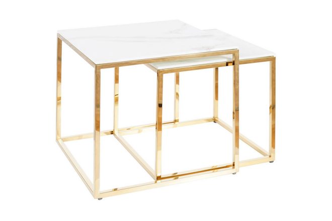 Satsbord pontevel marmorlook - glas/vit/guld