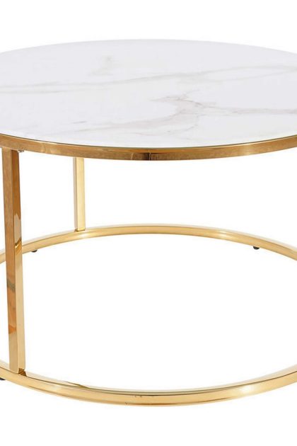 Soffbord cabiron 80 cm runt marmormönster - vit/guld/glas